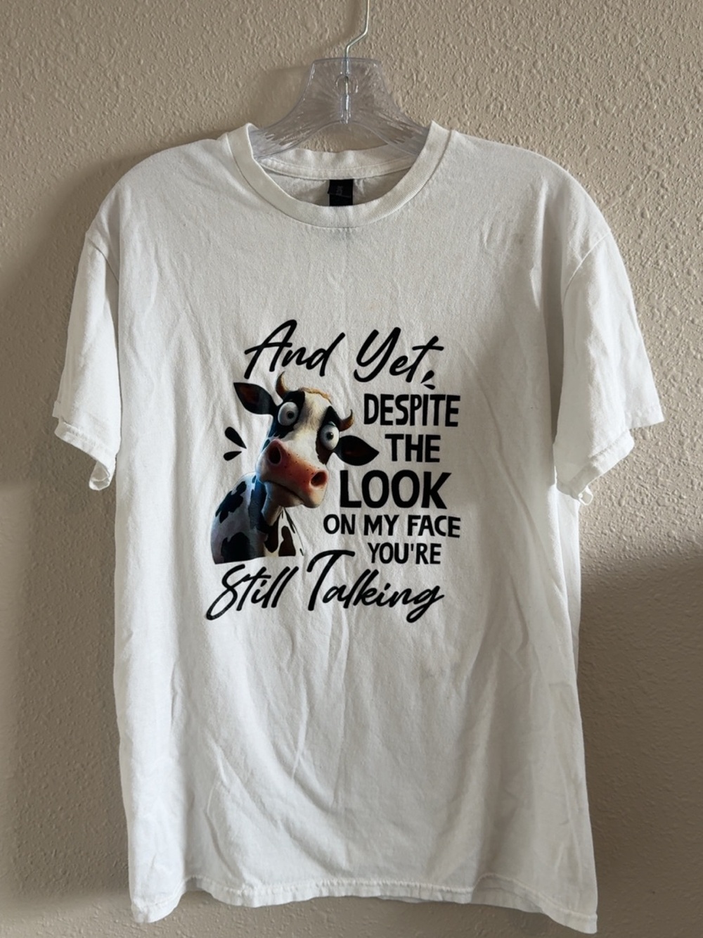 Gildan White Graphic Tee with Cow Saying